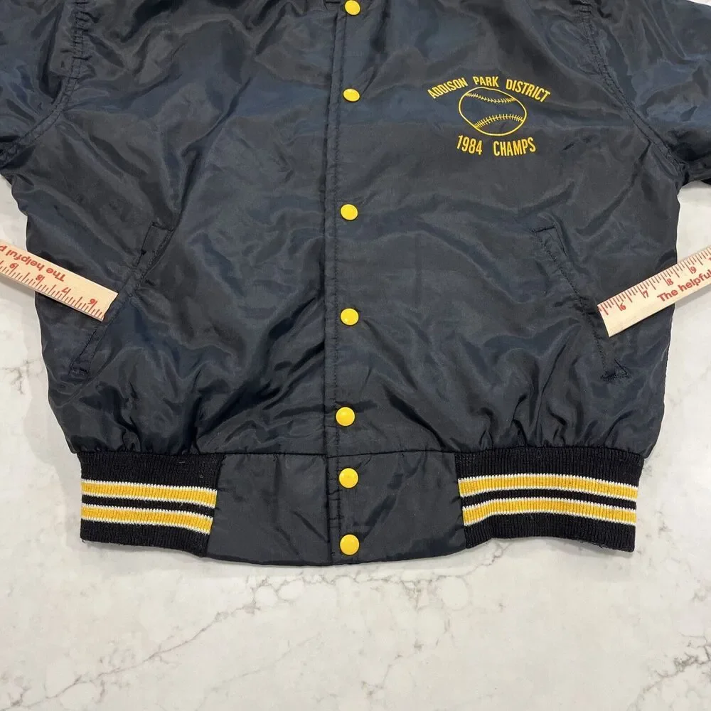 West Wind Large Vintage Nylon Stripe‎ Collar Snap Bomber Jacket 80s Champs USA